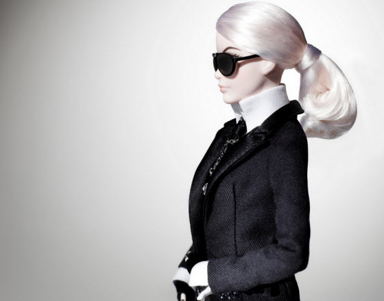 Side view of the Barbie Lagerfeld doll