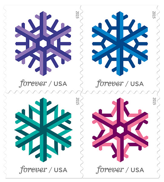 Geometric Snowflakes Forever Stamps