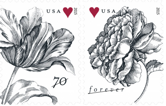 USPS Vintage Rose and Vintage Tulip stamps