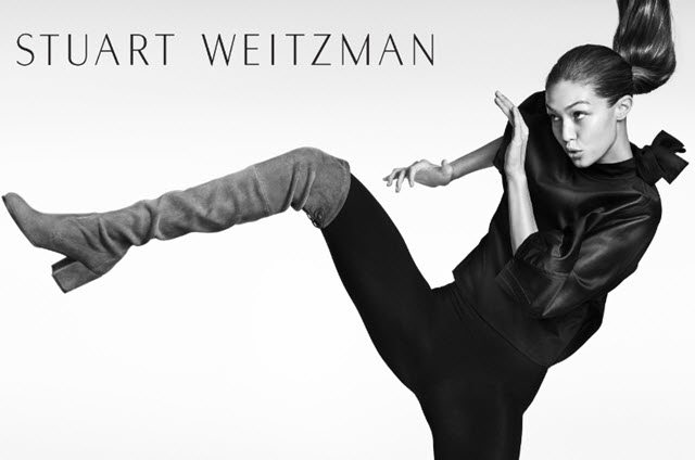 Gigi Hadid kicks in Stuart Weitzman Fall 2016 campaign