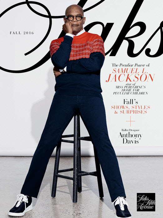 Samuel L. Jackson in Dior on cover of Saks Fall 2016 Magalog